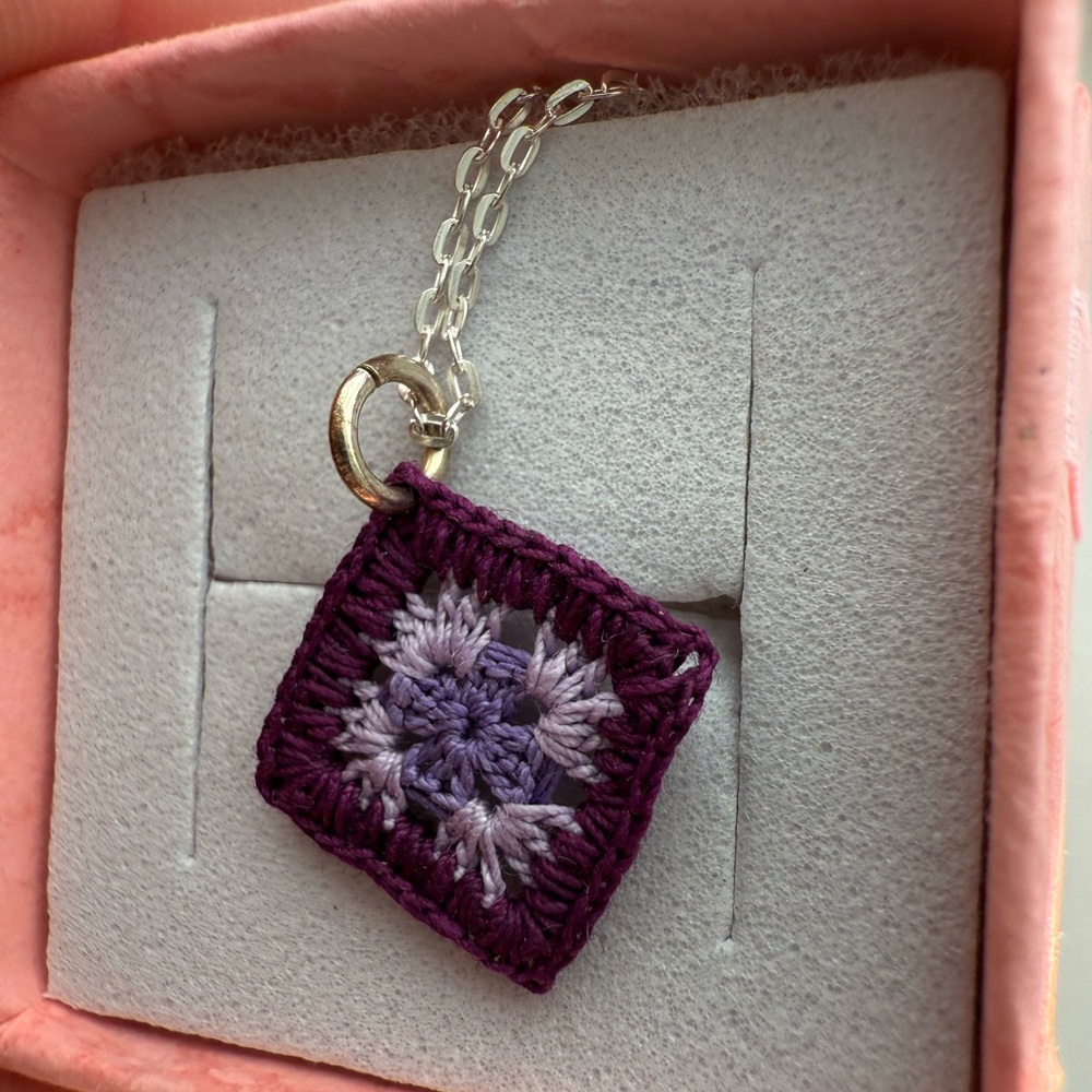 Sterling Silver Granny Square Crochet Pendant - Picture 3 of 8